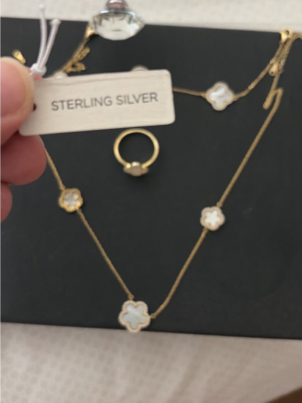 Rachel Zoe sterling silver Gold and White Mother-of-Pearl Clover Necklace Set - Picture 7 of 7